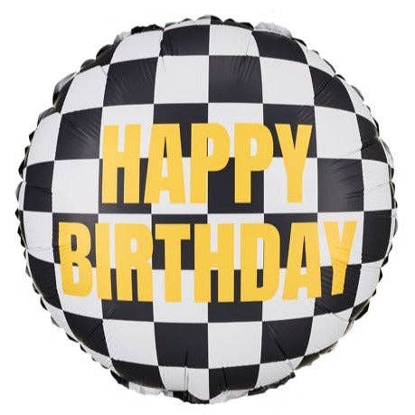 Checkered Flag Happy Birthday Round Foil Balloon 18 in.