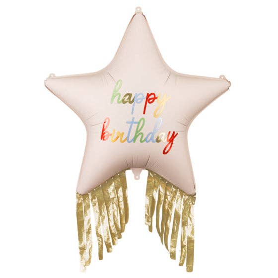 Happy Birthday Star with Fringe Foil Balloon 28 in