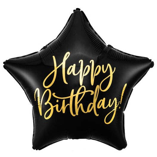Happy Birthday Black Star Foil Balloon 18 in.