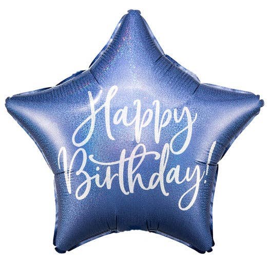 Happy Birthday Navy Blue Star Foil Balloon 18 in