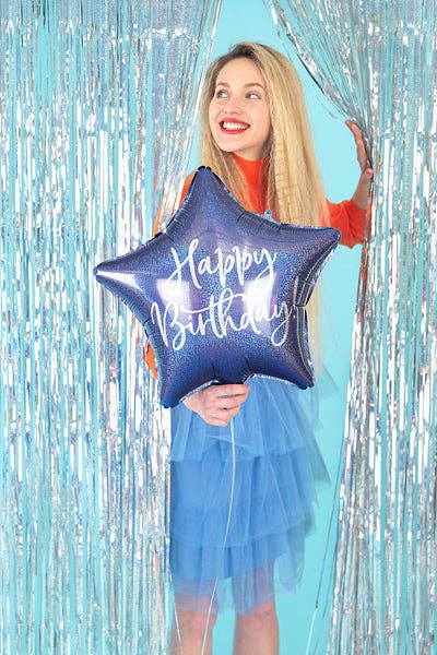 Happy Birthday Navy Blue Star Foil Balloon 18 in