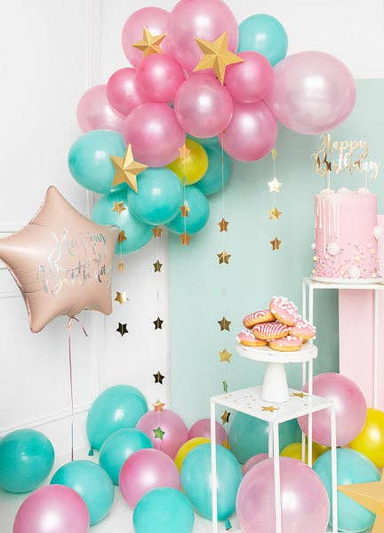 Happy Birthday Light Powder Pink Star Foil Balloon 18 in. - PartyDeco USA